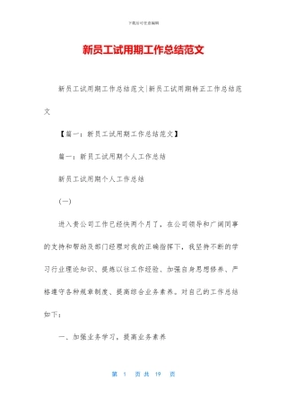 新员工试用期工作总结范文