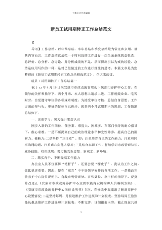 新员工试用期转正工作总结范文