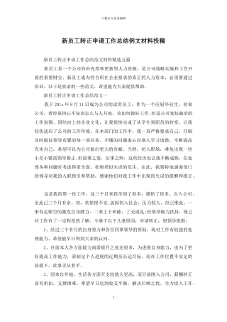 新员工转正申请工作总结例文材料投稿