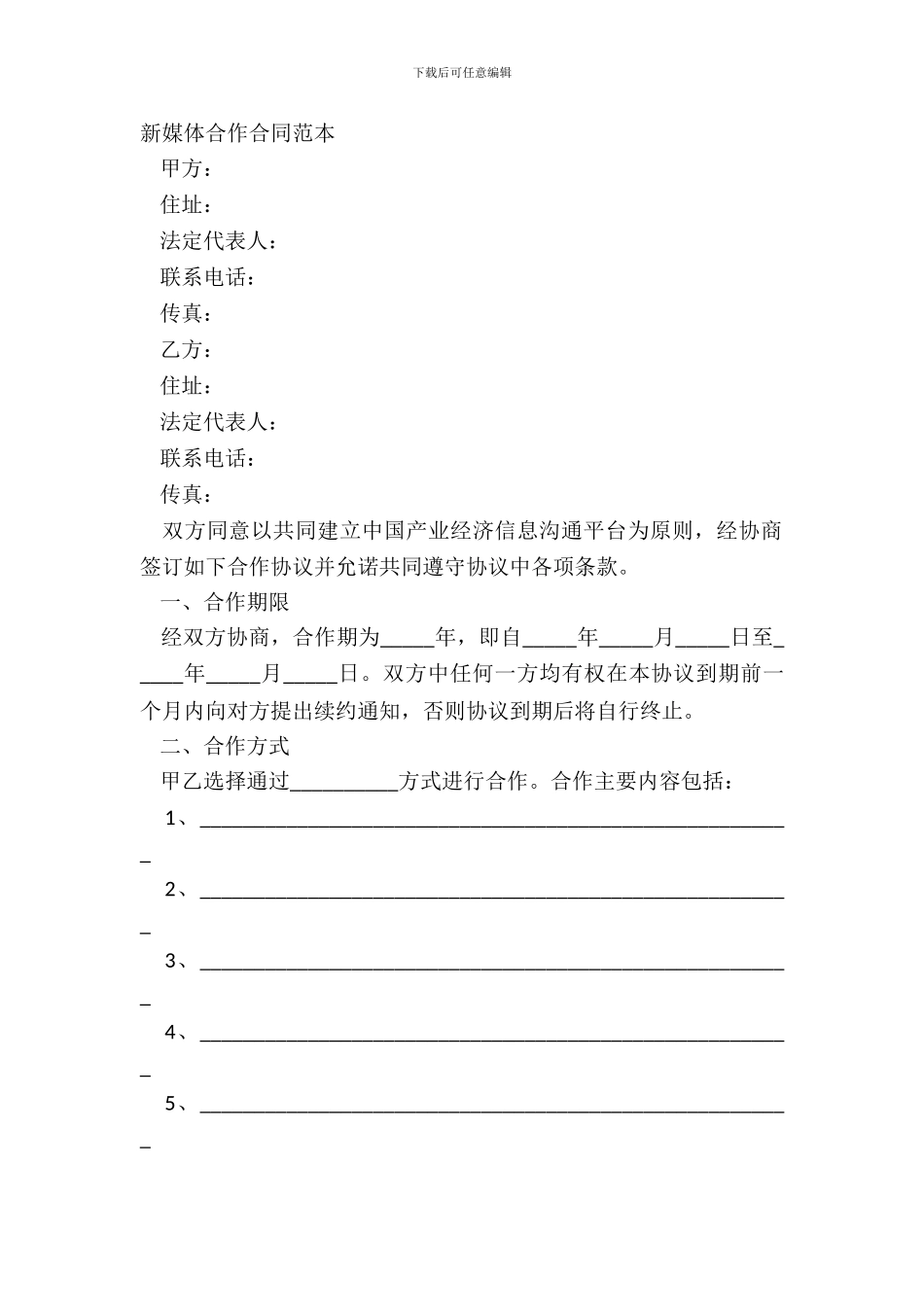 新媒体合作合同范本_第2页