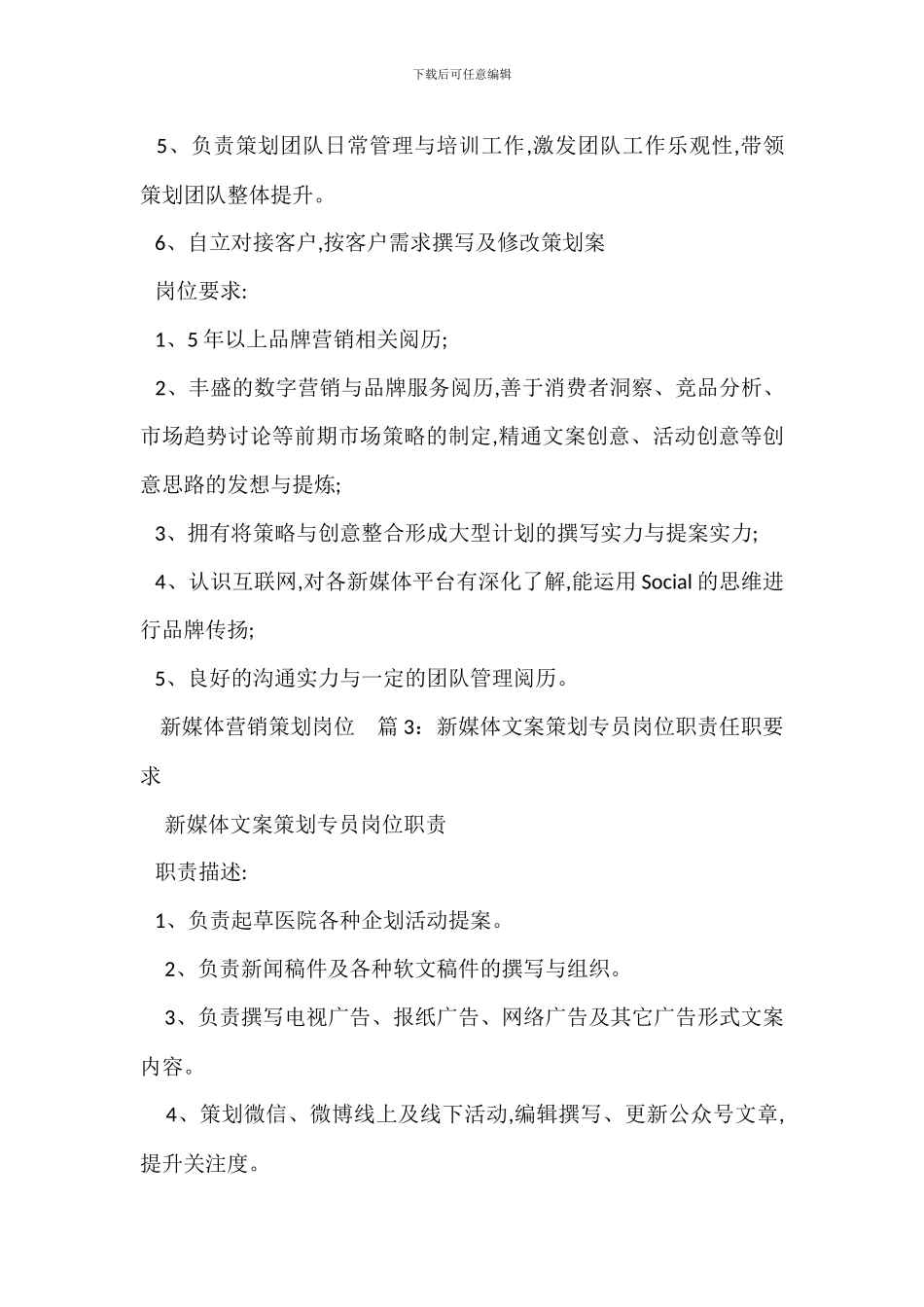 新媒体营销策划经理岗位职责任职要求_第3页