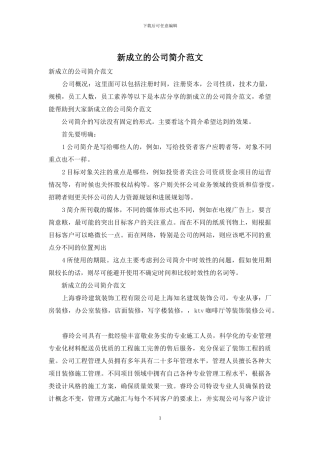 新成立的公司简介范文