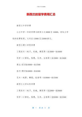 新西兰的留学费用汇总