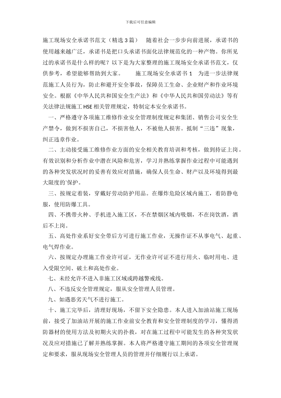 施工现场安全承诺书_第2页