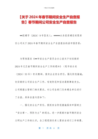 春节期间公司安全生产自查报告