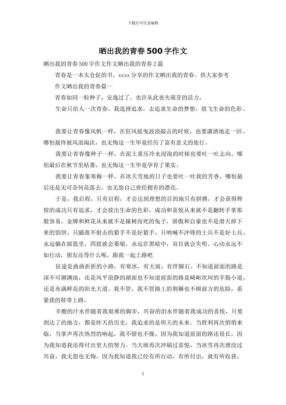 晒出我的青春500字作文_第1页