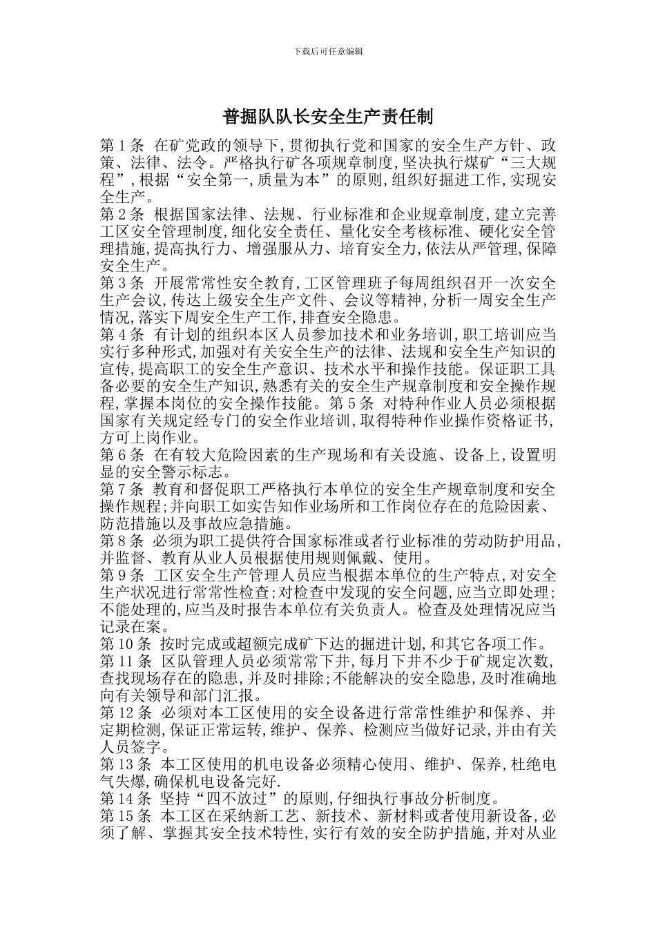 普掘队队长安全生产责任制_第1页