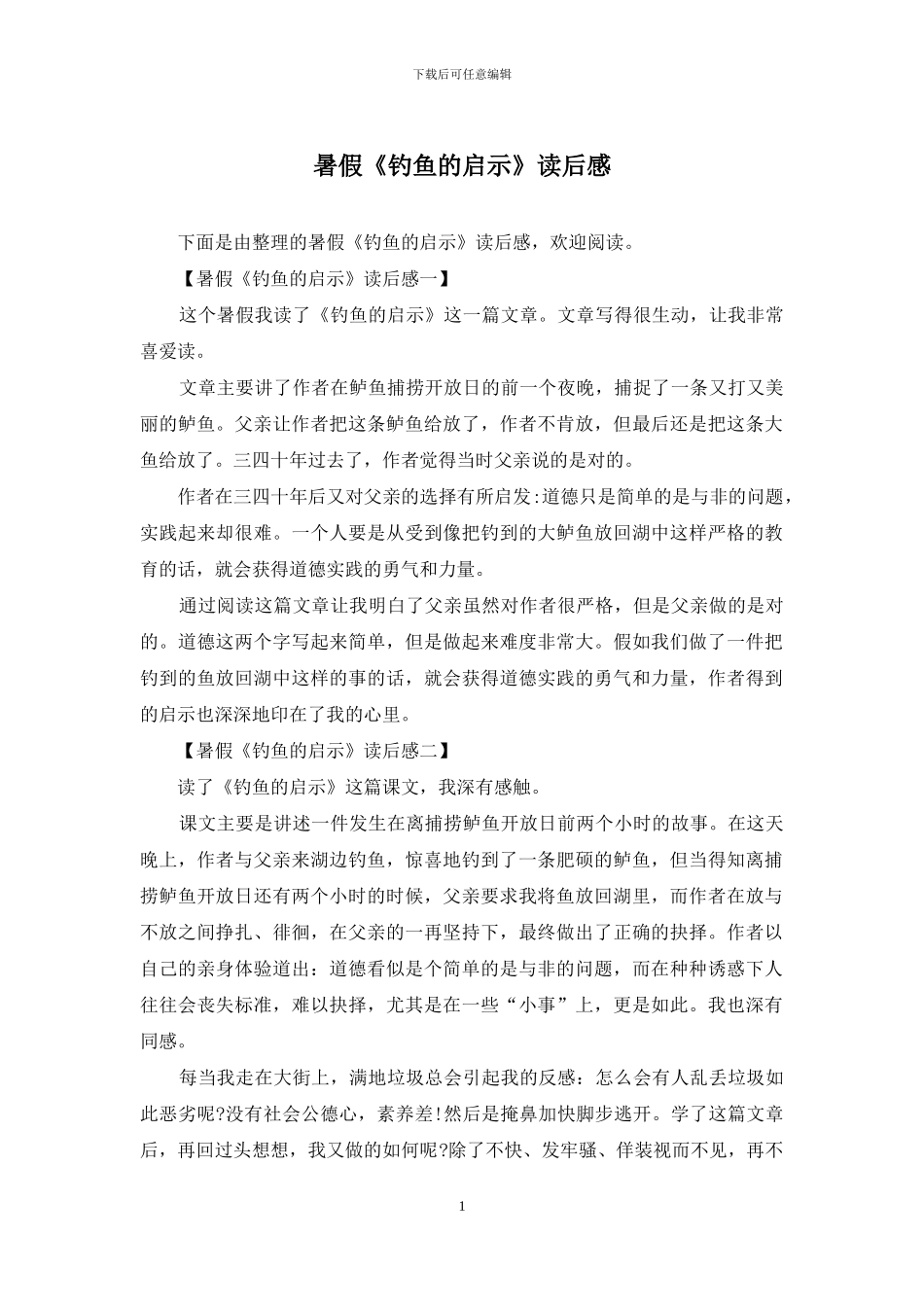 暑假《钓鱼的启示》读后感_第1页