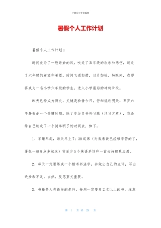 暑假个人工作计划