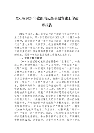 XX局2024年党组书记抓基层党建工作述职报告