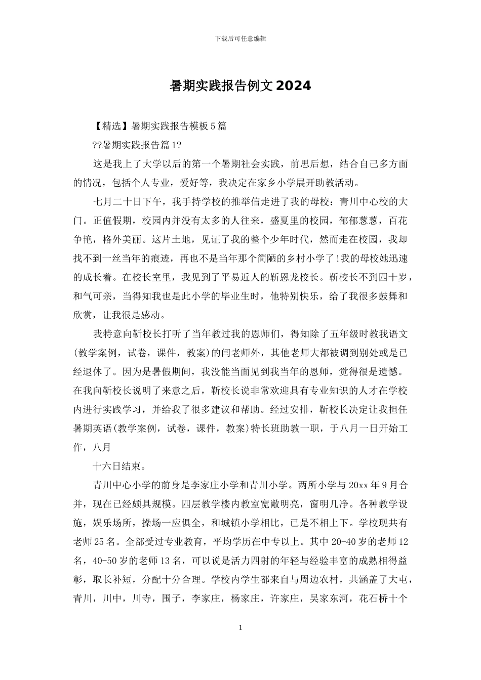 暑期实践报告例文2024_第1页