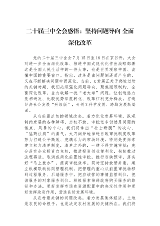 二十届三中全会感悟：坚持问题导向+全面深化改革