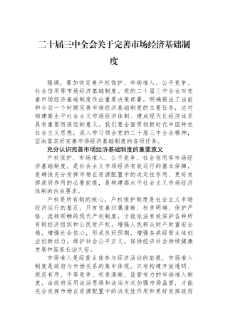 二十届三中全会关于完善市场经济基础制度