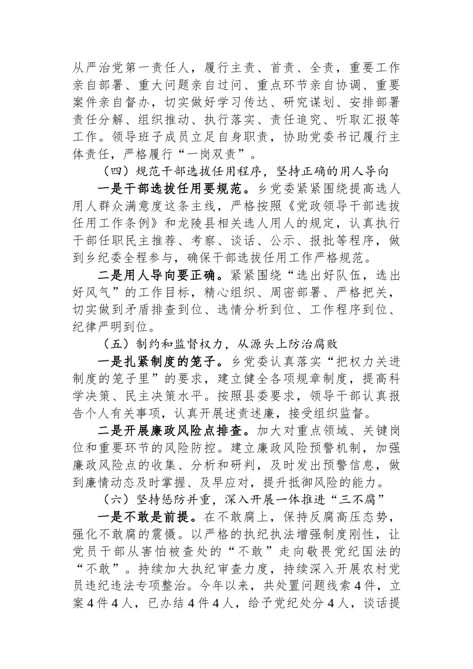 乡镇2024年落实全面从严治党主体责任情况报告_第3页