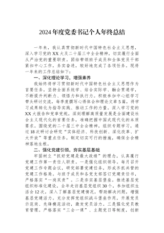 2024年度党委书记个人年终总结