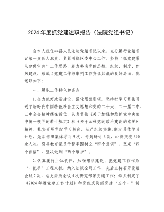2024年度抓党建述职报告（法院党组书记）