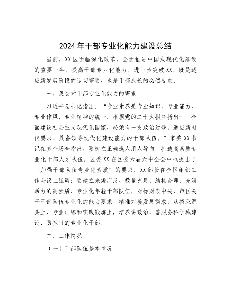 2024年干部专业化能力建设总结_第1页