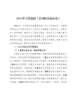 2024年工作总结（公司综合办公室）