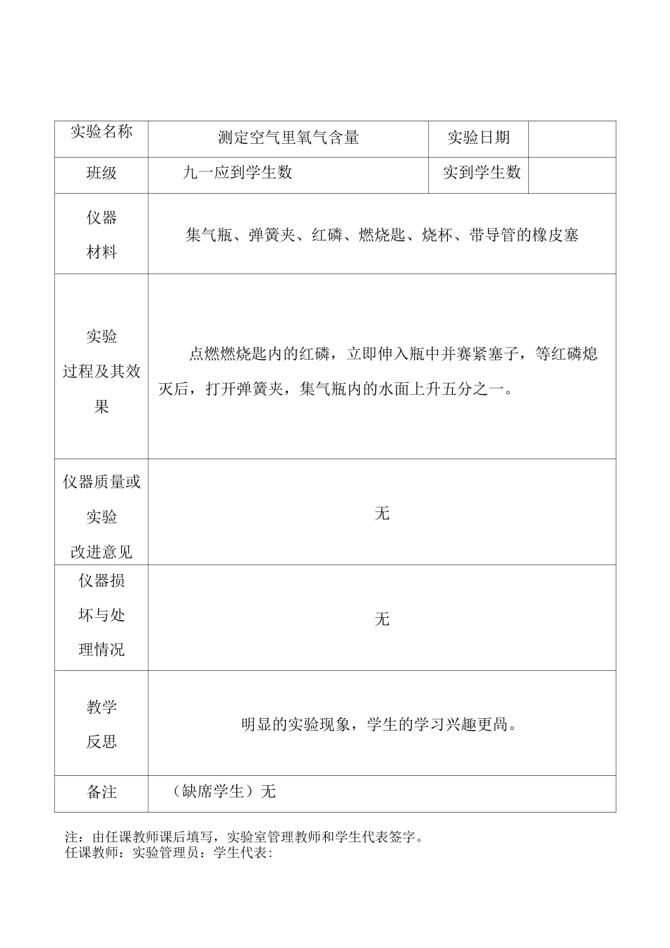 九年级化学上册演示实验登记表_第2页