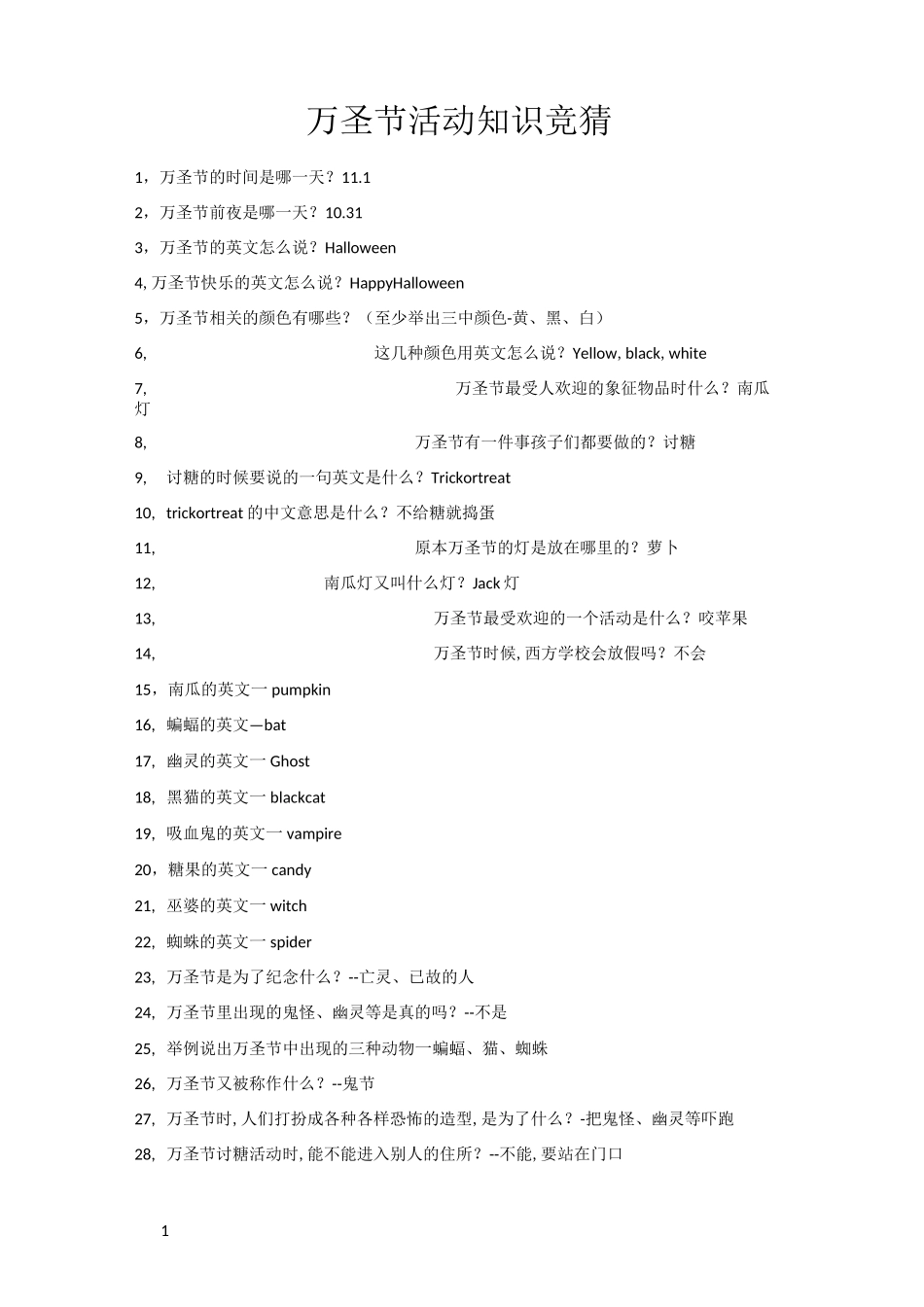 万圣节知识问答_第1页