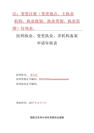 变更地点、主执业机构、级别、类别、范围审核表样表