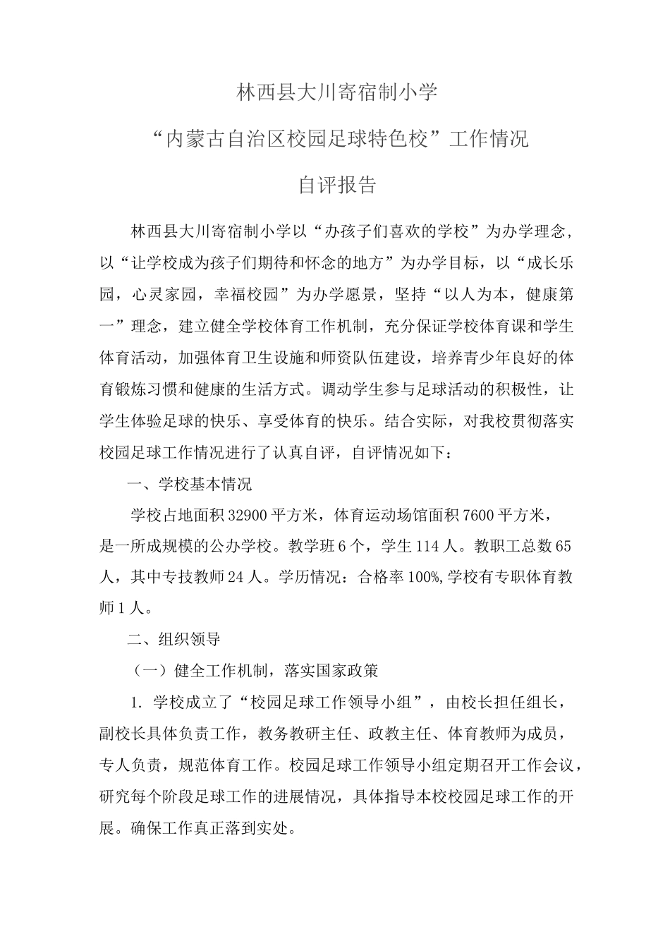 足球特色校自评报告_第1页