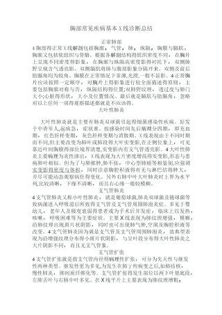 胸部常见疾病基本X线诊断总结