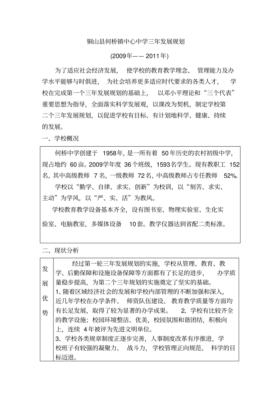 铜山何桥镇中心中学三年发展规划铜山何桥镇中心_第1页