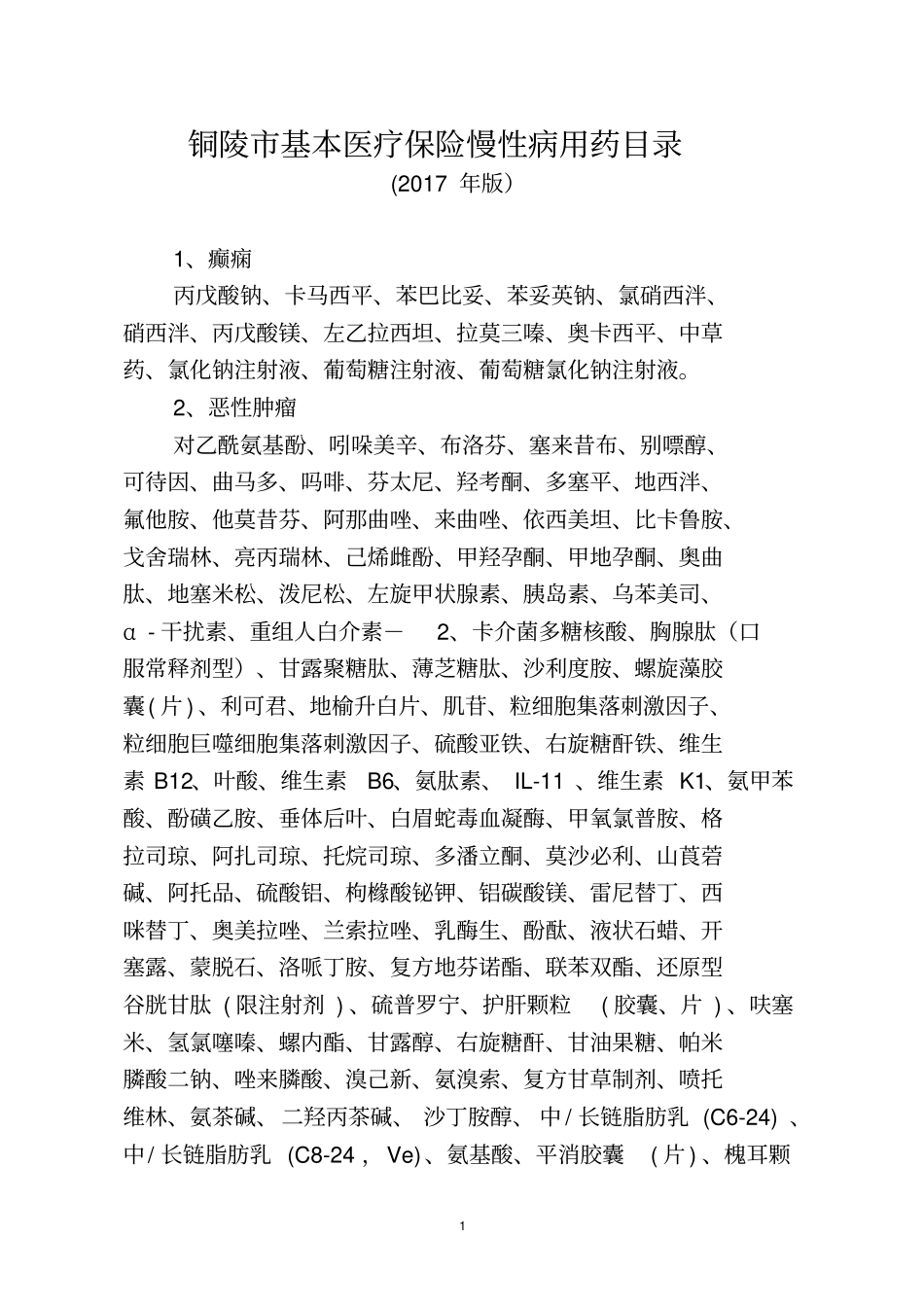 铜陵基本医疗保险慢性病用药目录_第1页
