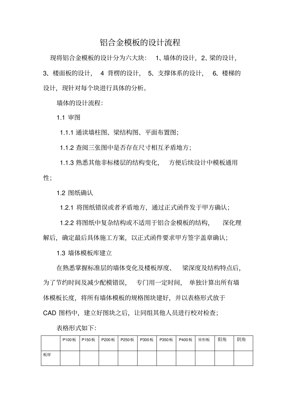 铝合金模板的设计步骤方案总流程内容详细_第1页