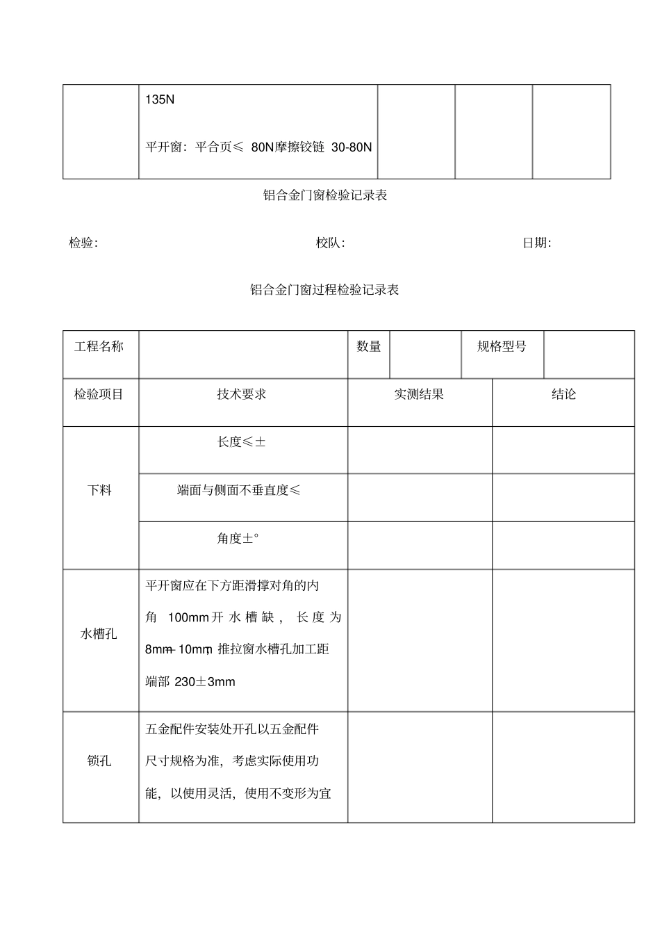 铝合金门窗检验记录表_第3页