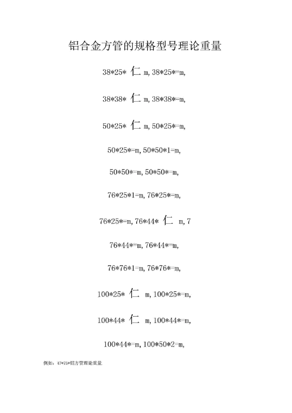 铝方管理论重量_第1页