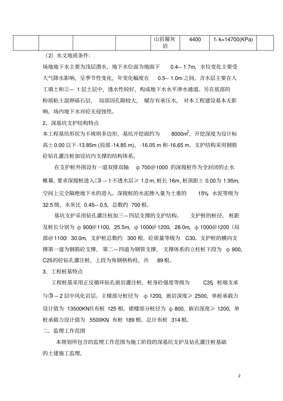 银河国际广场基坑支护与桩基础施工阶段监理规划_第2页