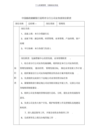 银行公司业务部各岗位职责模板