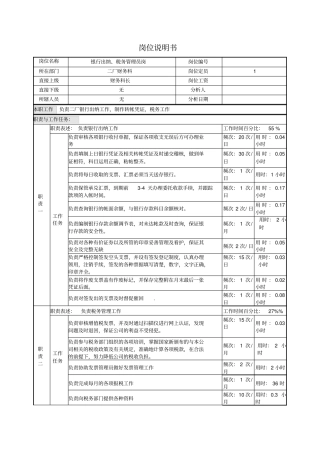 银行出纳、税务管理员岗位说明书
