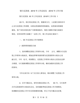 银行反洗钱2018年工作总结及2019年工作计划