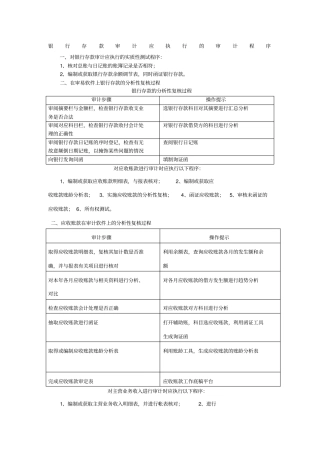 银行存款审计应执行的审计程序