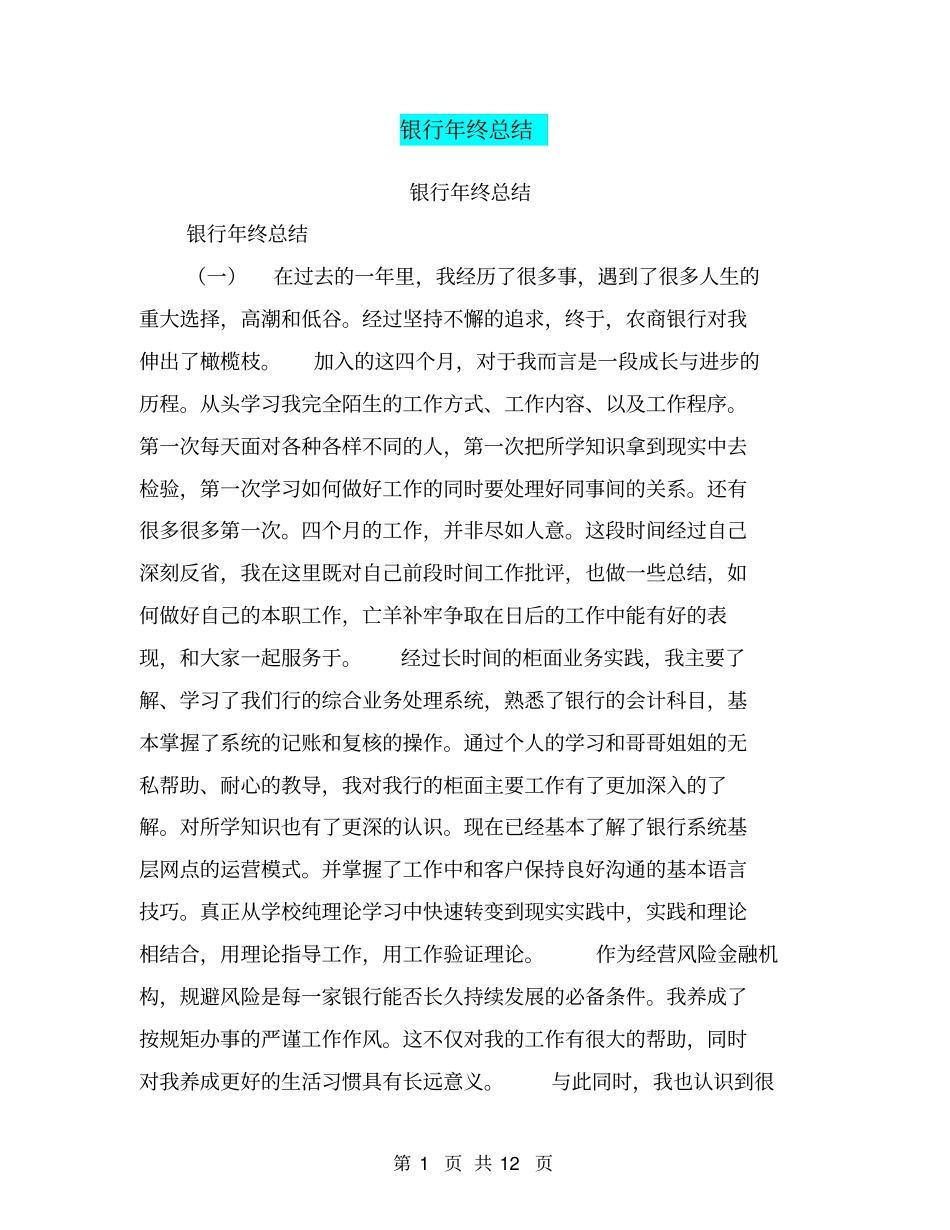 银行年终总结【可编辑版】_第1页