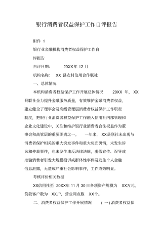 银行消费者权益保护工作自评报告