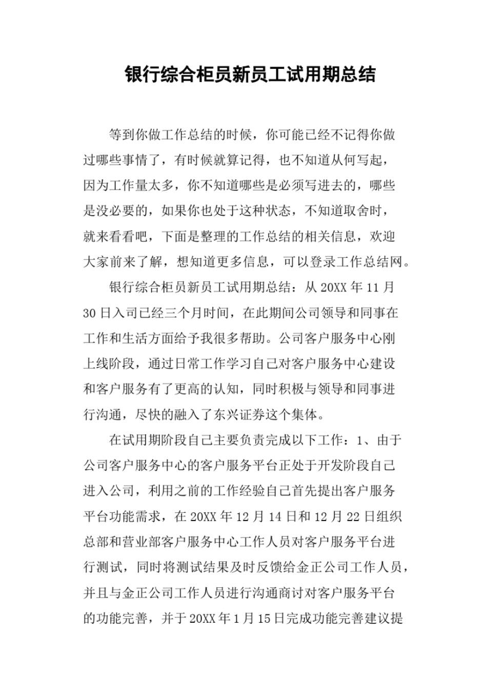 银行综合柜员新员工试用期总结_第1页