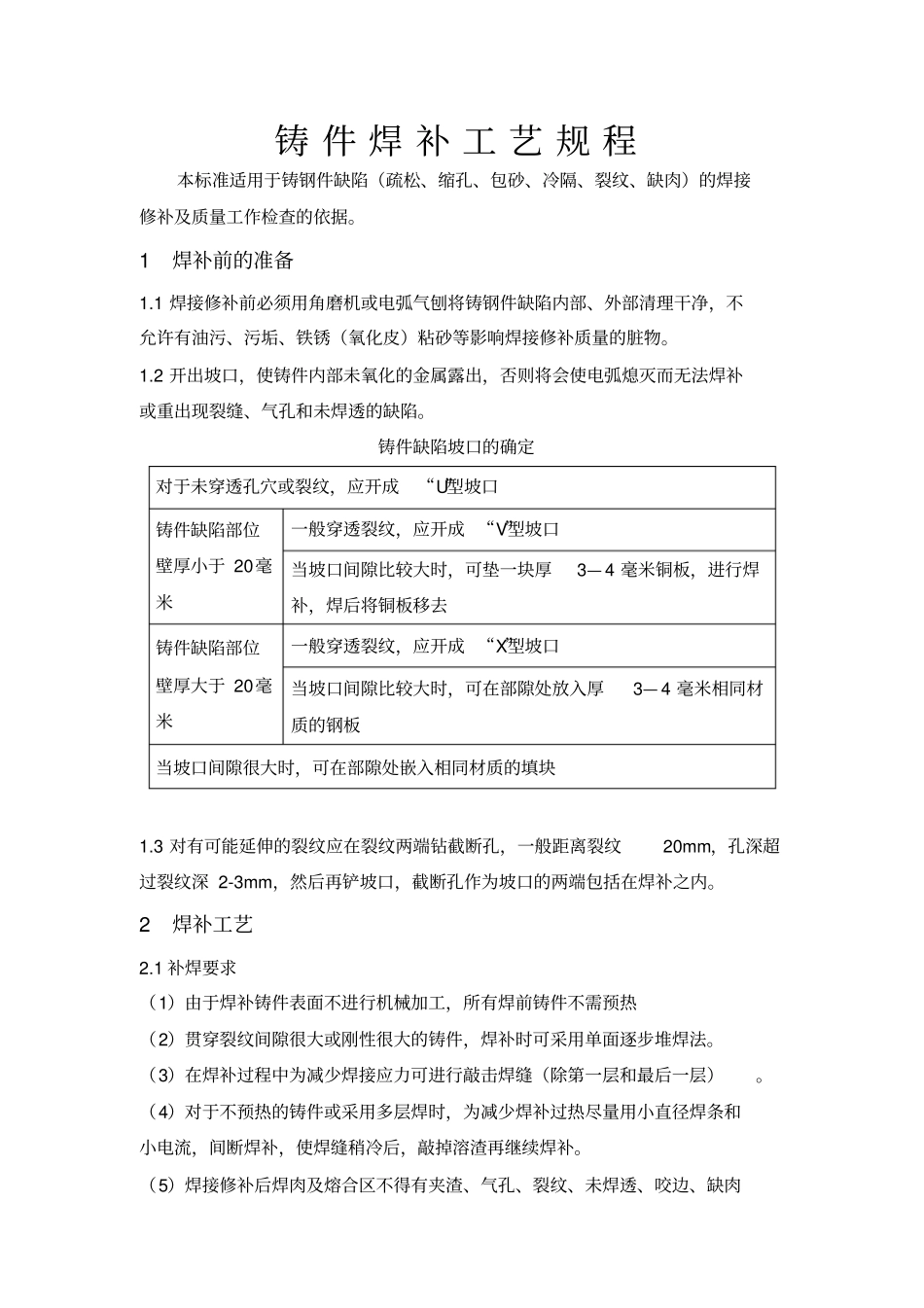 铸件焊补工艺规程_第1页
