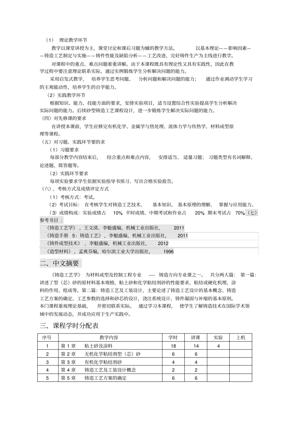 铸造工艺---教学大纲_第2页
