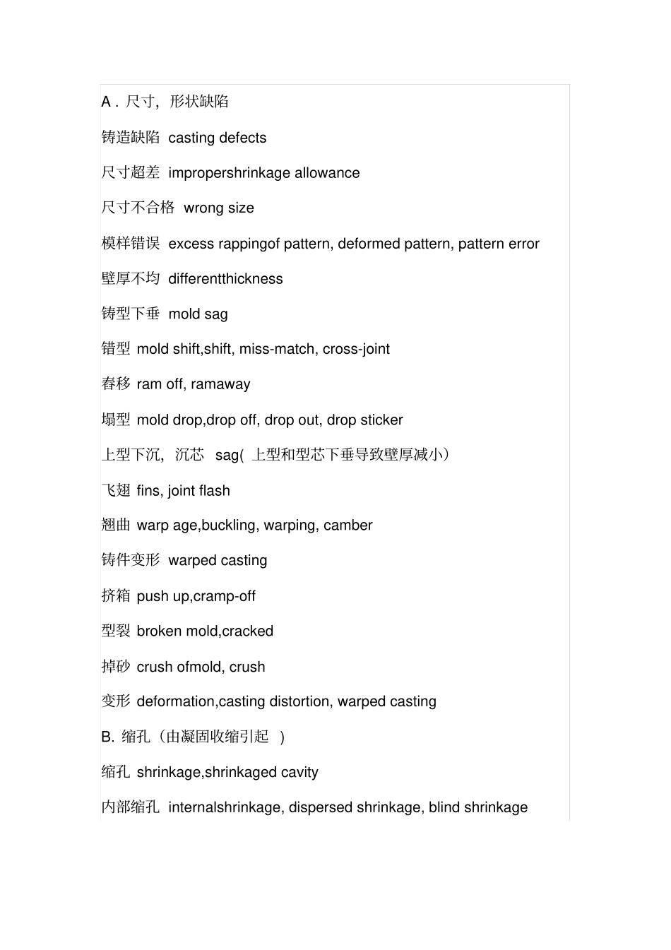 铸造缺陷中英文对照分析_第1页