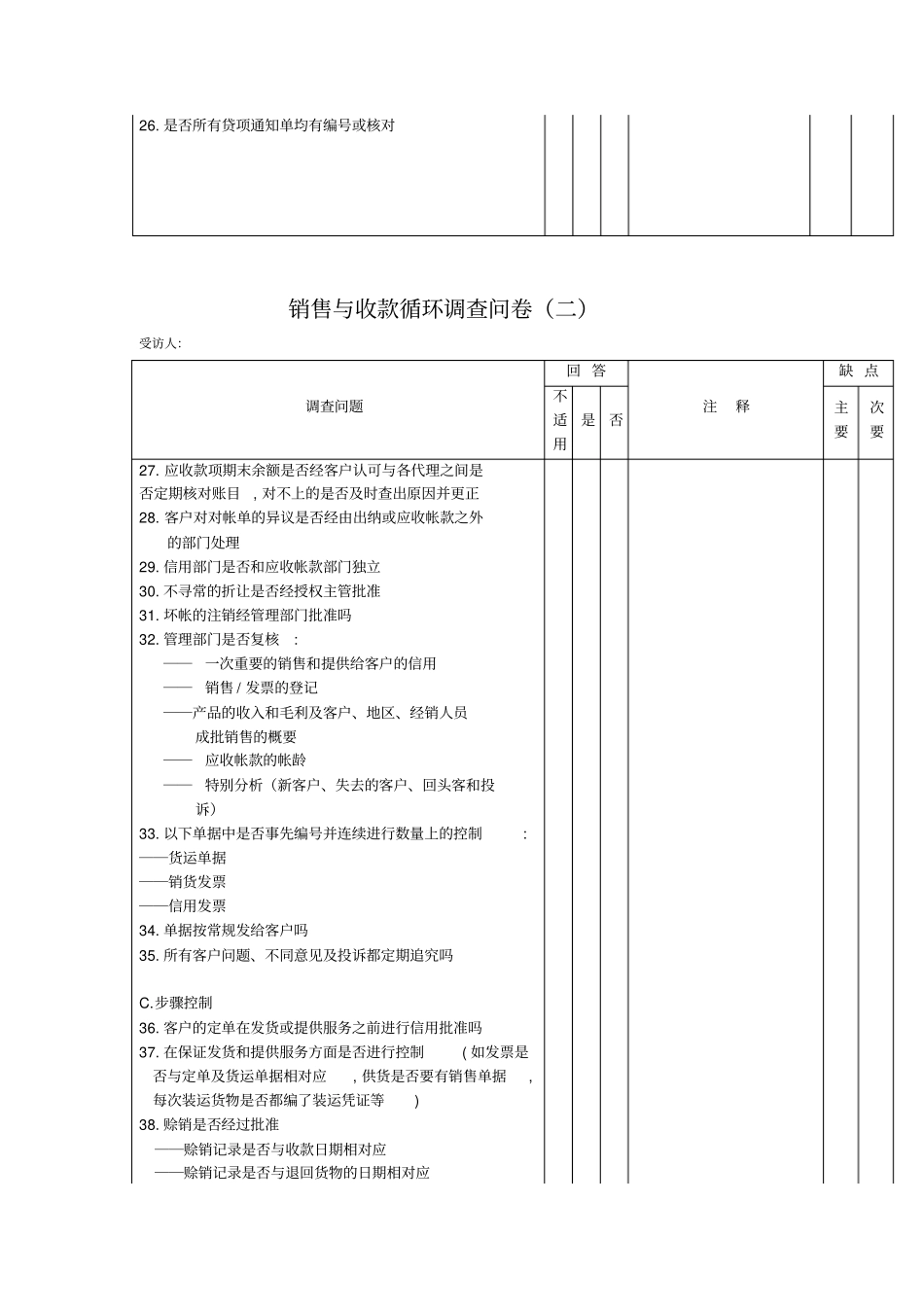 销售与收款循环问卷表格格式_第2页