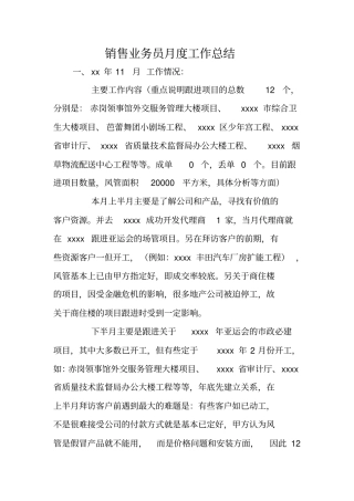 销售业务员月度工作总结