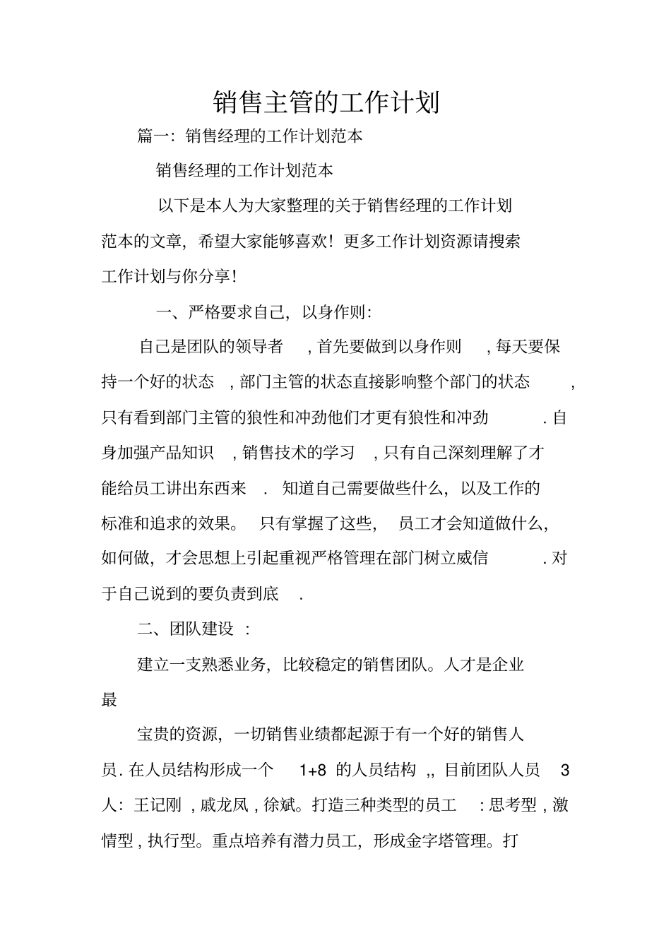 销售主管的工作计划_第1页