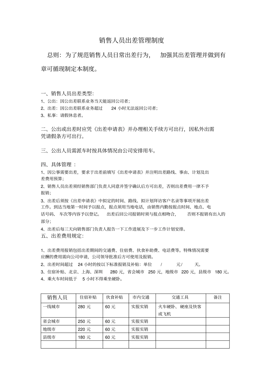 销售人员出差管理制度_第1页