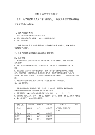 销售人员出差管理制度