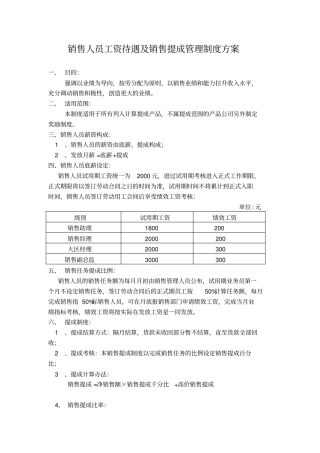 销售人员工资待遇及销售提成管理制度方案