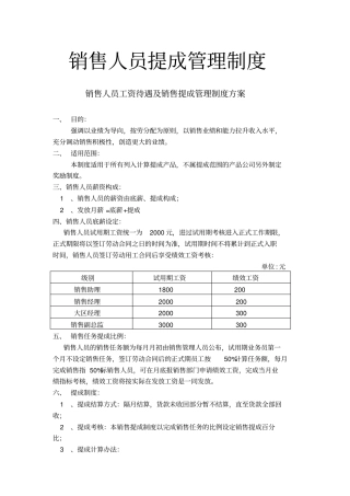 销售人员提成管理制度